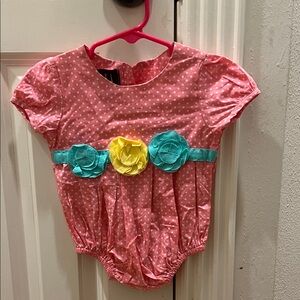 Lil Cactus Pink Polka Dot Baby Romper with Floral Accents 3-6M Snaps